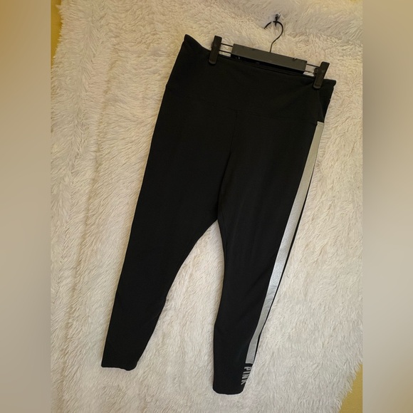 PINK by Victoria’s Secret Black Leggings / Silver  Stripe Athletic– Size XL 🤍🩶🖤 - Picture 6 of 17